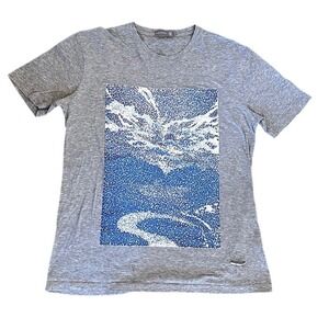Rare Rabbit Womens Gray Heather Graphic‎ T-Shirt Blue Abstract Print Size L